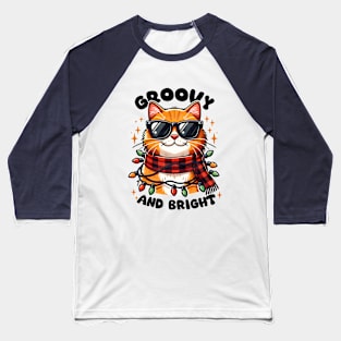 Groovy and Bright Christmas Cat Baseball T-Shirt